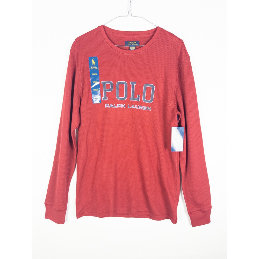 NWT Polo Ralph Lauren Spell Out Thermal Long Sleeve Shirt Mens M Red Preppy